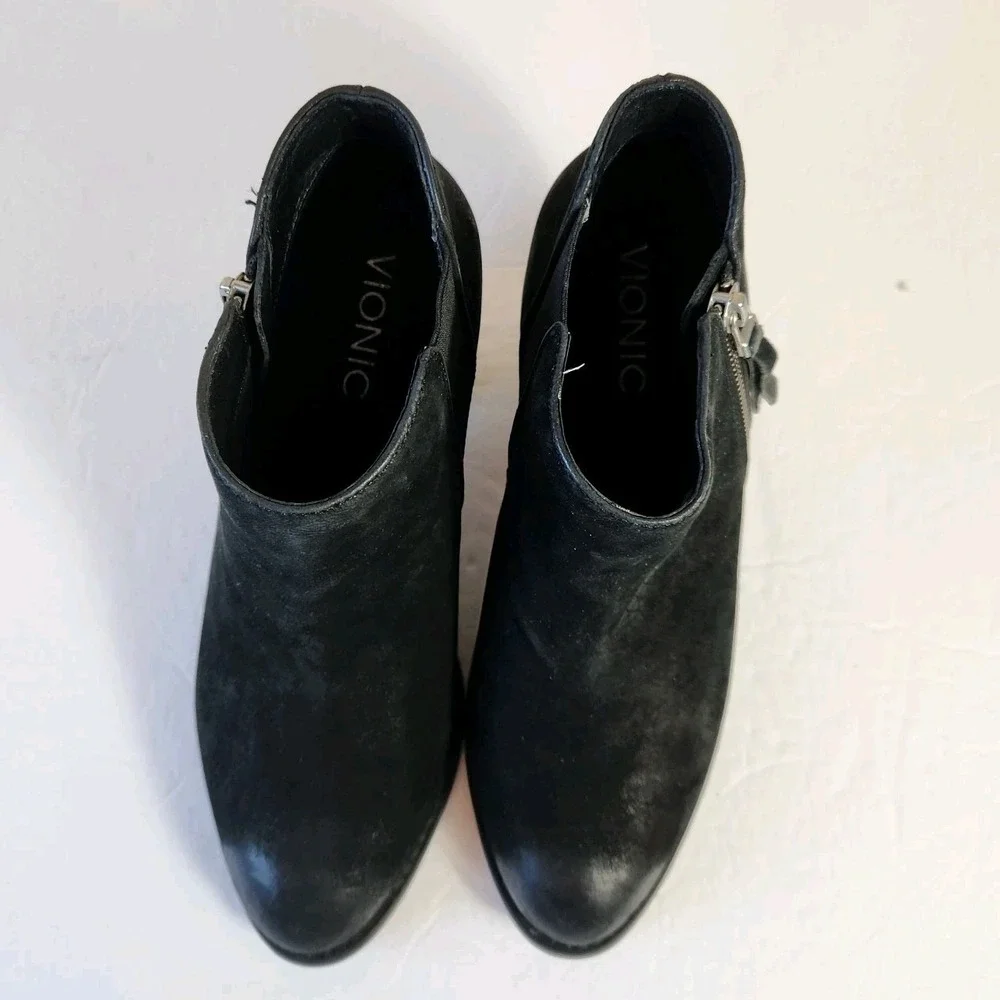 Vionic Womens Anne Ankle Boots Size 6 Wide Black‎ Suede Snake Print Bootie Shoes